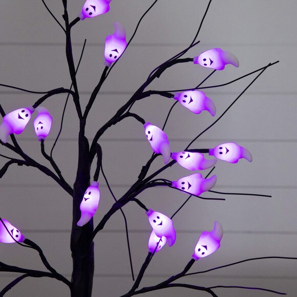 2-ft Pre-Lit Artificial Halloween Ghost Twig Tree with 24 Purple LED Lights - SKU #T5198 - 3
