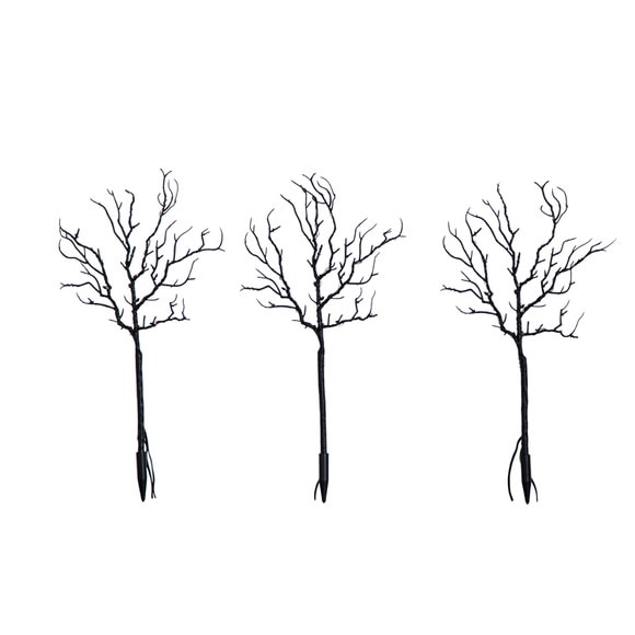 14-in Pre-Lit Artificial Halloween Black Twig Branches with 45 Orange LED Lights and Integrated Ground Stake - Set of 3 - SKU #T5201