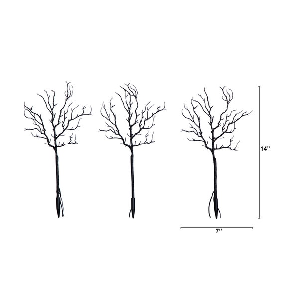 14-in Pre-Lit Artificial Halloween Black Twig Branches with 45 Orange LED Lights and Integrated Ground Stake - Set of 3 - SKU #T5201 - 1
