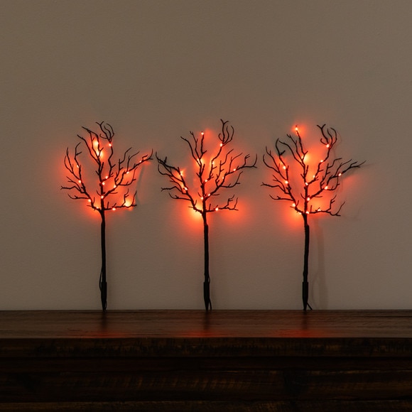 14-in Pre-Lit Artificial Halloween Black Twig Branches with 45 Orange LED Lights and Integrated Ground Stake - Set of 3 - SKU #T5201 - 5