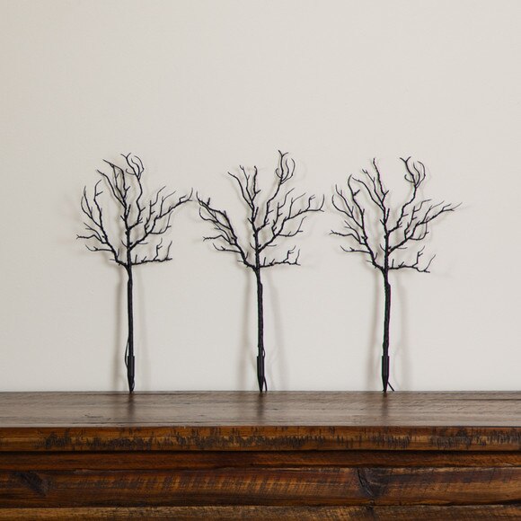 14-in Pre-Lit Artificial Halloween Black Twig Branches with 45 Orange LED Lights and Integrated Ground Stake - Set of 3 - SKU #T5201 - 7