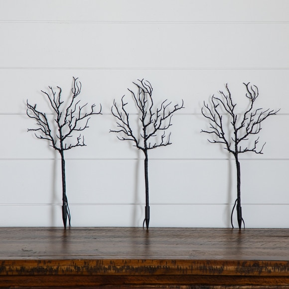 14-in Pre-Lit Artificial Halloween Black Twig Branches with 45 Orange LED Lights and Integrated Ground Stake - Set of 3 - SKU #T5201 - 8
