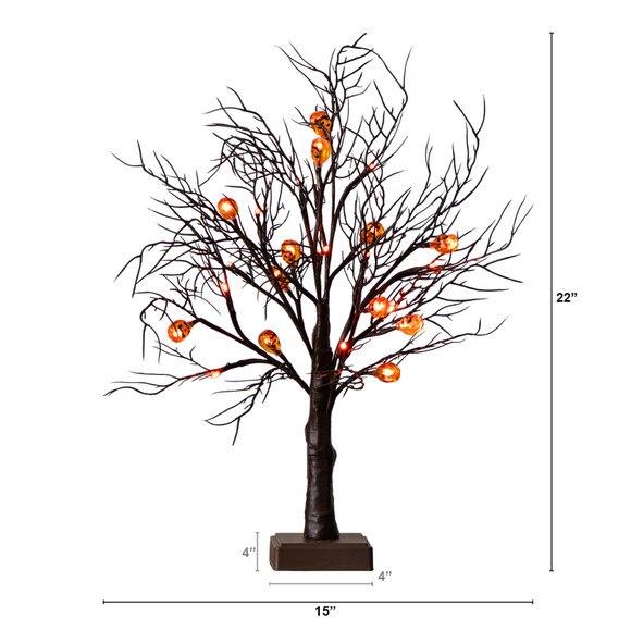 22-in Pre-Lit Artificial Halloween Brown Twig Tree with 12 Orange LED Pumpkin Shaped Lights - SKU #T5202 - 1