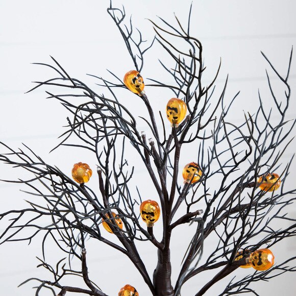 22-in Pre-Lit Artificial Halloween Brown Twig Tree with 12 Orange LED Pumpkin Shaped Lights - SKU #T5202 - 2