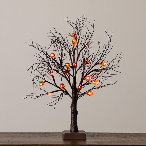 22-in Pre-Lit Artificial Halloween Brown Twig Tree with 12 Orange LED Pumpkin Shaped Lights - SKU #T5202 - 12