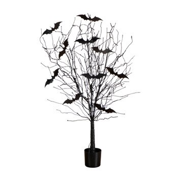 4-ft Pre-Lit Artificial Halloween Black Twig Tree with Bats and 50 Orange LED Lights - SKU #T5204