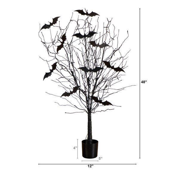 4-ft Pre-Lit Artificial Halloween Black Twig Tree with Bats and 50 Orange LED Lights - SKU #T5204 - 1