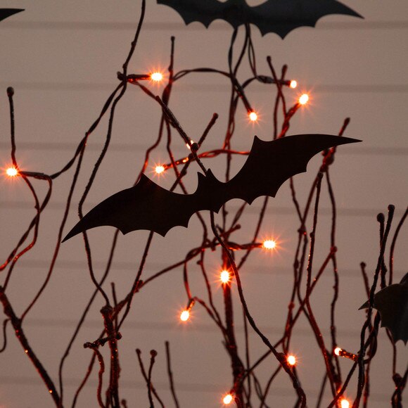 4-ft Pre-Lit Artificial Halloween Black Twig Tree with Bats and 50 Orange LED Lights - SKU #T5204 - 4