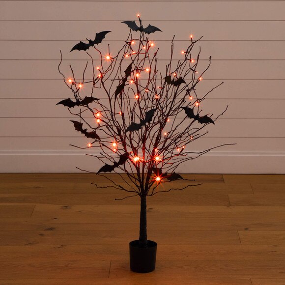 4-ft Pre-Lit Artificial Halloween Black Twig Tree with Bats and 50 Orange LED Lights - SKU #T5204 - 10