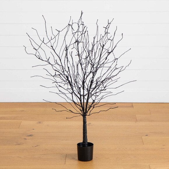 4-ft Pre-Lit Artificial Halloween Black Twig Tree with Bats and 50 Orange LED Lights - SKU #T5204 - 13