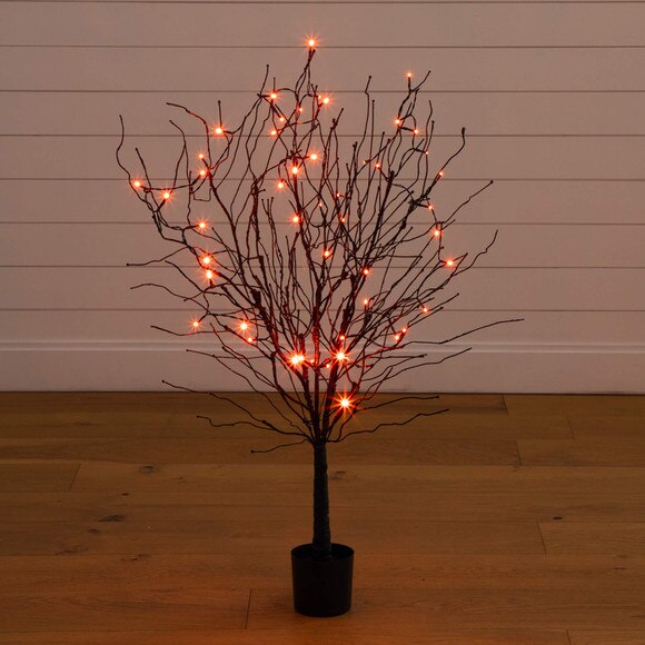 4-ft Pre-Lit Artificial Halloween Black Twig Tree with Bats and 50 Orange LED Lights - SKU #T5204 - 14