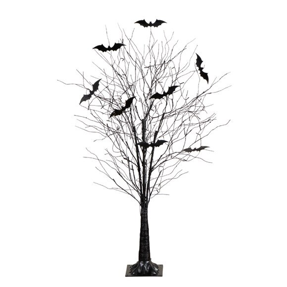 5-ft Pre-Lit Artificial Halloween Black Twig Tree with Bats and 50 Warm White LED Lights - SKU #T5205