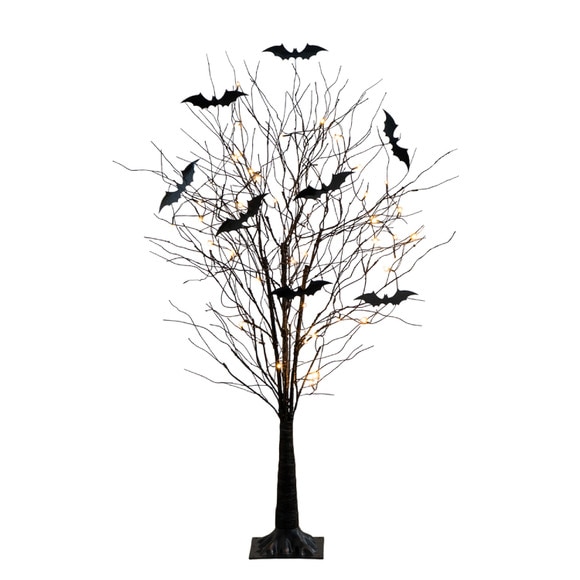 5-ft Pre-Lit Artificial Halloween Black Twig Tree with Bats and 50 Warm White LED Lights - SKU #T5205 - 2