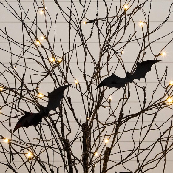 5-ft Pre-Lit Artificial Halloween Black Twig Tree with Bats and 50 Warm White LED Lights - SKU #T5205 - 4