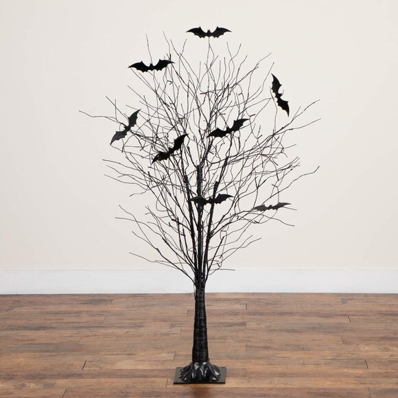 5-ft Pre-Lit Artificial Halloween Black Twig Tree with Bats and 50 Warm White LED Lights - SKU #T5205 - 15