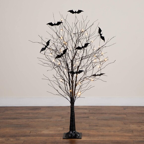 5-ft Pre-Lit Artificial Halloween Black Twig Tree with Bats and 50 Warm White LED Lights - SKU #T5205 - 16