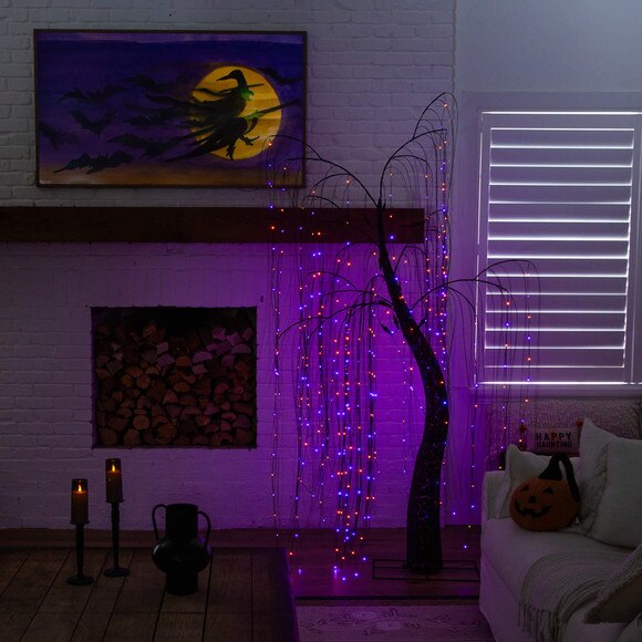 7-ft Pre-Lit Artificial Halloween Black Willow Tree with 600 Purple and Orange Dual Color LED Lights - SKU #T5206 - 11