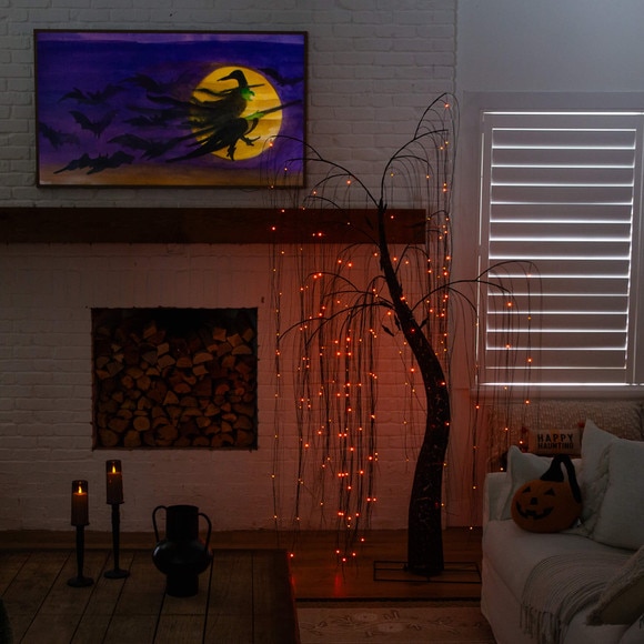 7-ft Pre-Lit Artificial Halloween Black Willow Tree with 600 Purple and Orange Dual Color LED Lights - SKU #T5206 - 16