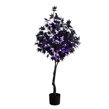 4-ft Pre-Lit Artificial Halloween Black Maple Tree with 180 Orange Purple LED Lights - SKU #T5217