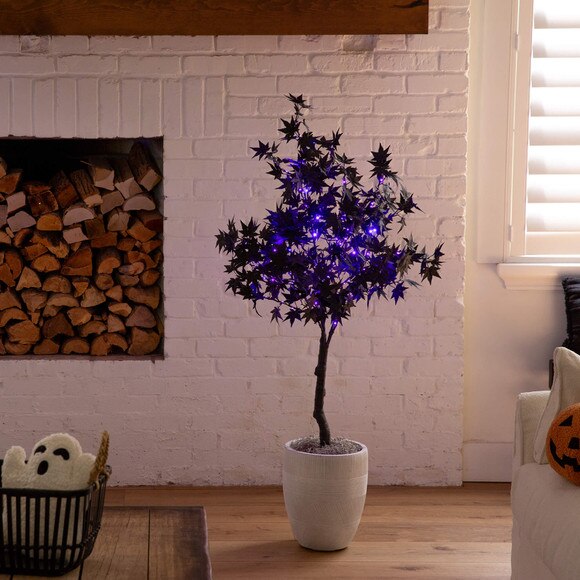 4-ft Pre-Lit Artificial Halloween Black Maple Tree with 180 Orange Purple LED Lights - SKU #T5217 - 7