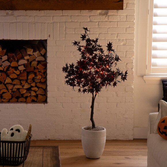 4-ft Pre-Lit Artificial Halloween Black Maple Tree with 180 Orange Purple LED Lights - SKU #T5217 - 8