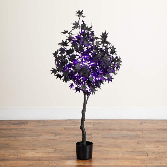 4-ft Pre-Lit Artificial Halloween Black Maple Tree with 180 Orange Purple LED Lights - SKU #T5217 - 11