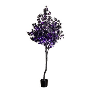 6-ft Pre-Lit Artificial Halloween Black Maple Tree with 300 Orange Purple LED Lights - SKU #T5219