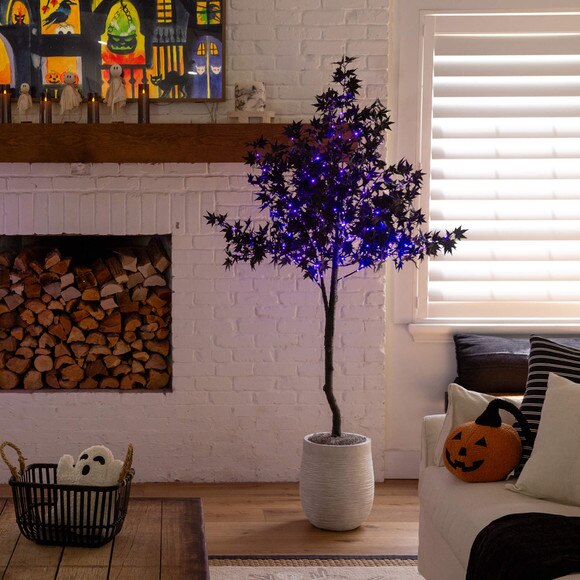 6-ft Pre-Lit Artificial Halloween Black Maple Tree with 300 Orange Purple LED Lights - SKU #T5219 - 7