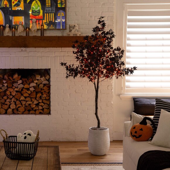 6-ft Pre-Lit Artificial Halloween Black Maple Tree with 300 Orange Purple LED Lights - SKU #T5219 - 8