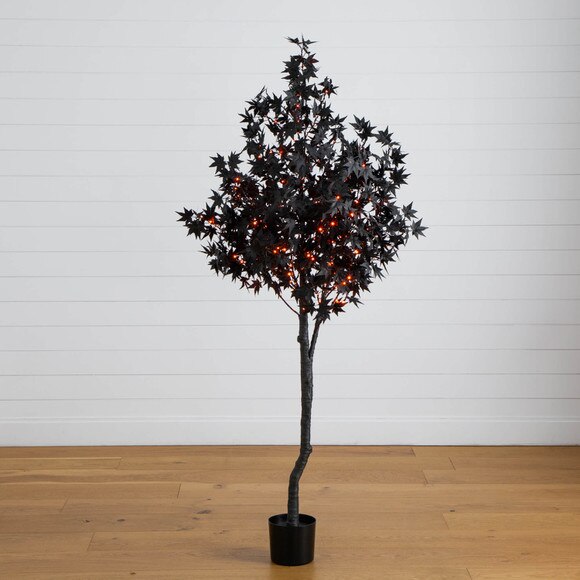 6-ft Pre-Lit Artificial Halloween Black Maple Tree with 300 Orange Purple LED Lights - SKU #T5219 - 10