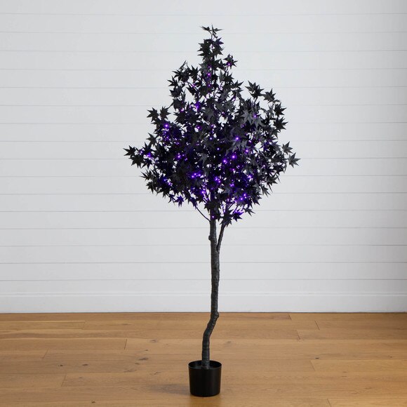 6-ft Pre-Lit Artificial Halloween Black Maple Tree with 300 Orange Purple LED Lights - SKU #T5219 - 11