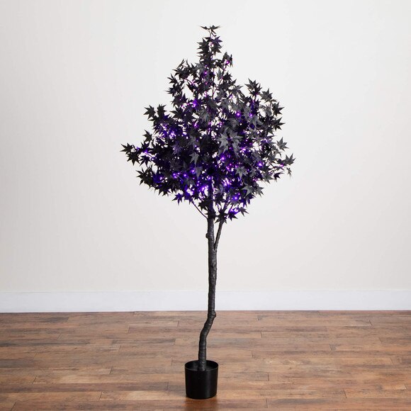6-ft Pre-Lit Artificial Halloween Black Maple Tree with 300 Orange Purple LED Lights - SKU #T5219 - 14