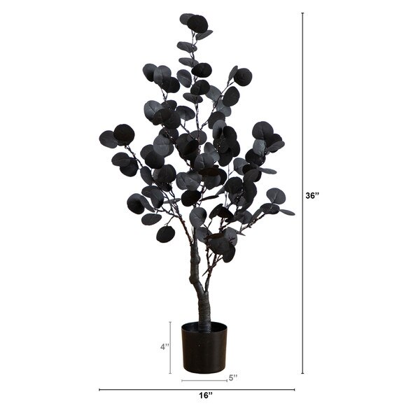 3-ft Pre-Lit Artificial Halloween Black Eucalyptus Tree with 80 Orange Purple LED Lights - SKU #T5220 - 1