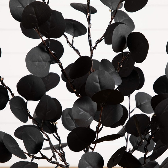 3-ft Pre-Lit Artificial Halloween Black Eucalyptus Tree with 80 Orange Purple LED Lights - SKU #T5220 - 3