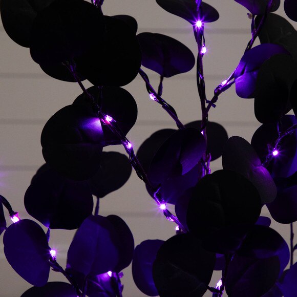 3-ft Pre-Lit Artificial Halloween Black Eucalyptus Tree with 80 Orange Purple LED Lights - SKU #T5220 - 4