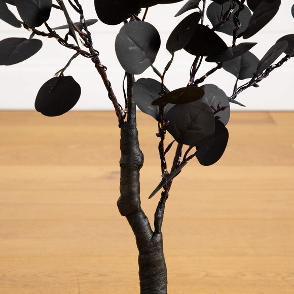 3-ft Pre-Lit Artificial Halloween Black Eucalyptus Tree with 80 Orange Purple LED Lights - SKU #T5220 - 8