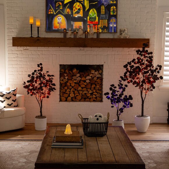 3-ft Pre-Lit Artificial Halloween Black Eucalyptus Tree with 80 Orange Purple LED Lights - SKU #T5220 - 11