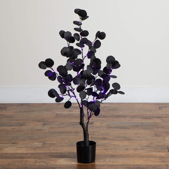 3-ft Pre-Lit Artificial Halloween Black Eucalyptus Tree with 80 Orange Purple LED Lights - SKU #T5220 - 14
