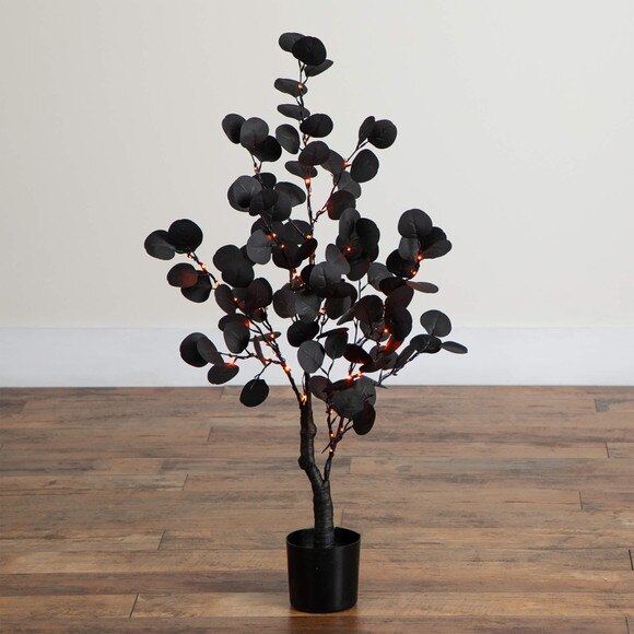 3-ft Pre-Lit Artificial Halloween Black Eucalyptus Tree with 80 Orange Purple LED Lights - SKU #T5220 - 15