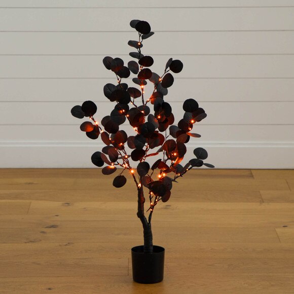 3-ft Pre-Lit Artificial Halloween Black Eucalyptus Tree with 80 Orange Purple LED Lights - SKU #T5220 - 17