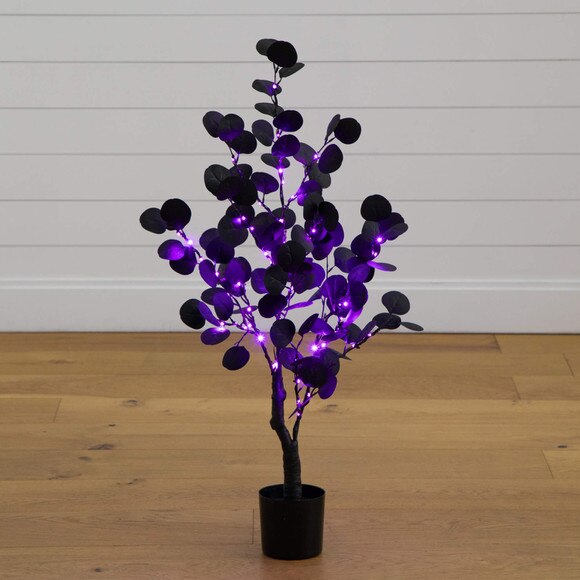 3-ft Pre-Lit Artificial Halloween Black Eucalyptus Tree with 80 Orange Purple LED Lights - SKU #T5220 - 18