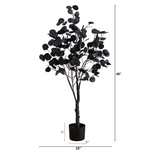 4-ft Pre-Lit Artificial Halloween Black Eucalyptus Tree with 160 Orange Purple LED Lights - SKU #T5221 - 1