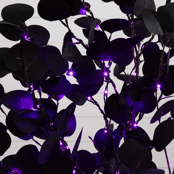 4-ft Pre-Lit Artificial Halloween Black Eucalyptus Tree with 160 Orange Purple LED Lights - SKU #T5221 - 4
