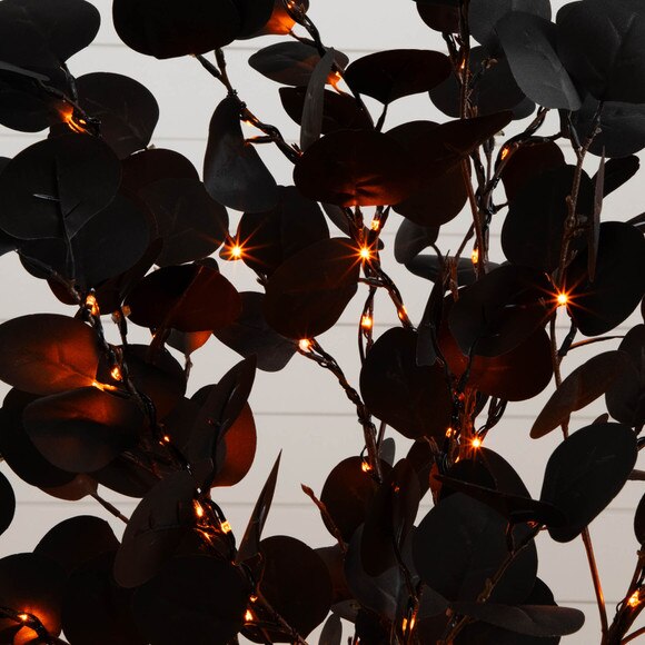 4-ft Pre-Lit Artificial Halloween Black Eucalyptus Tree with 160 Orange Purple LED Lights - SKU #T5221 - 6