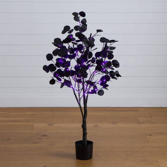 4-ft Pre-Lit Artificial Halloween Black Eucalyptus Tree with 160 Orange Purple LED Lights - SKU #T5221 - 8