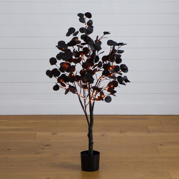 4-ft Pre-Lit Artificial Halloween Black Eucalyptus Tree with 160 Orange Purple LED Lights - SKU #T5221 - 9