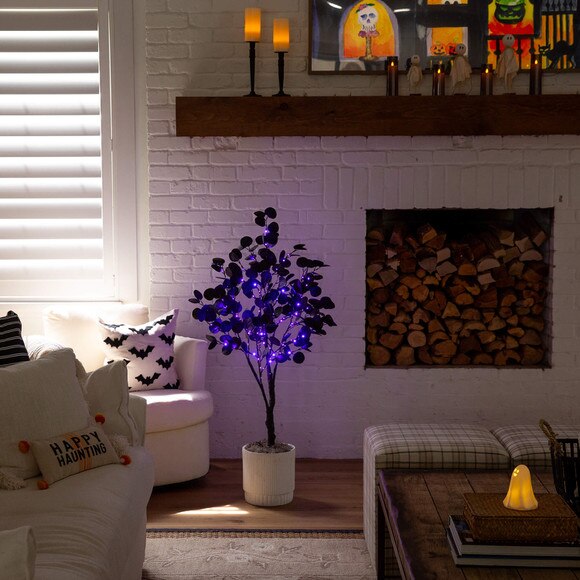4-ft Pre-Lit Artificial Halloween Black Eucalyptus Tree with 160 Orange Purple LED Lights - SKU #T5221 - 10