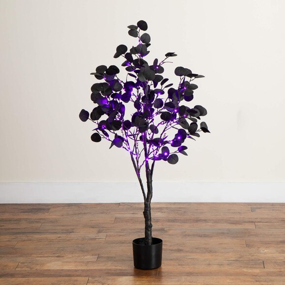 4-ft Pre-Lit Artificial Halloween Black Eucalyptus Tree with 160 Orange Purple LED Lights - SKU #T5221 - 14