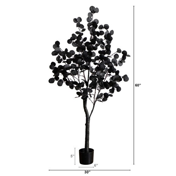 5-ft Pre-Lit Artificial Halloween Black Eucalyptus Tree with 220 Orange Purple LED Lights - SKU #T5222 - 1