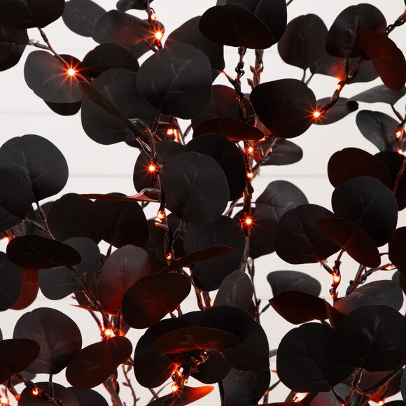 5-ft Pre-Lit Artificial Halloween Black Eucalyptus Tree with 220 Orange Purple LED Lights - SKU #T5222 - 4